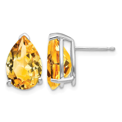 14k White Gold 12x8mm Pear Citrine Stud Earrings