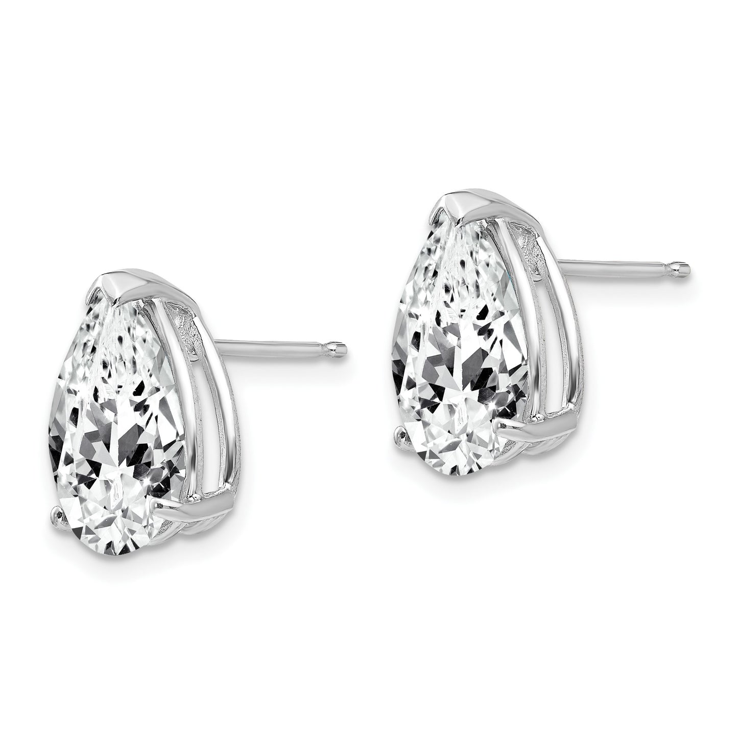 14k White Gold 12x8mm Pear Cubic Zirconia Post Earrings