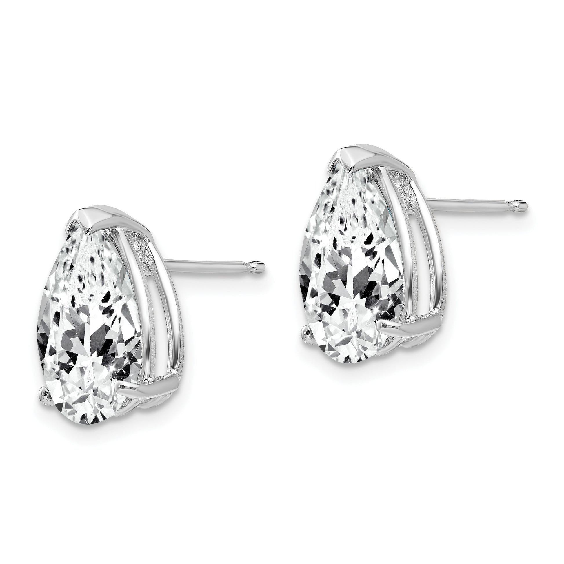 14k White Gold 12x8mm Pear Cubic Zirconia Post Earrings