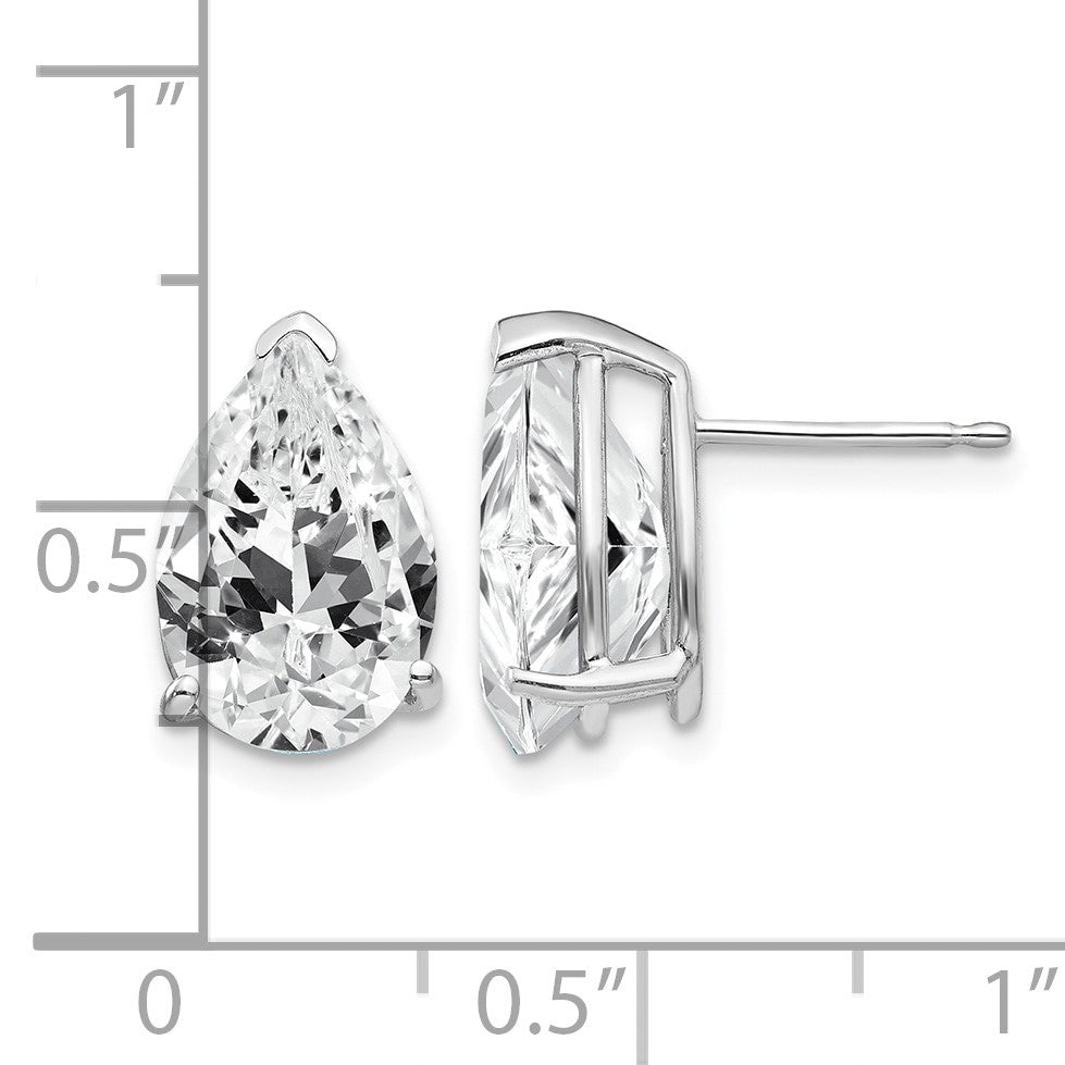 14k White Gold 12x8mm Pear Cubic Zirconia Post Earrings