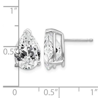 14k White Gold 12x8mm Pear Cubic Zirconia Post Earrings