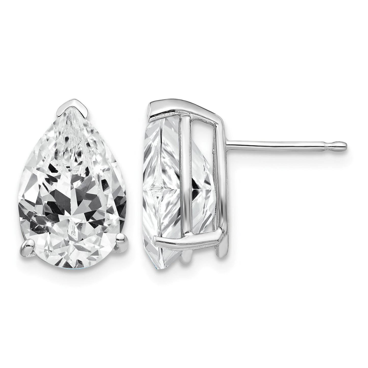 14k White Gold 12x8mm Pear Cubic Zirconia Post Earrings