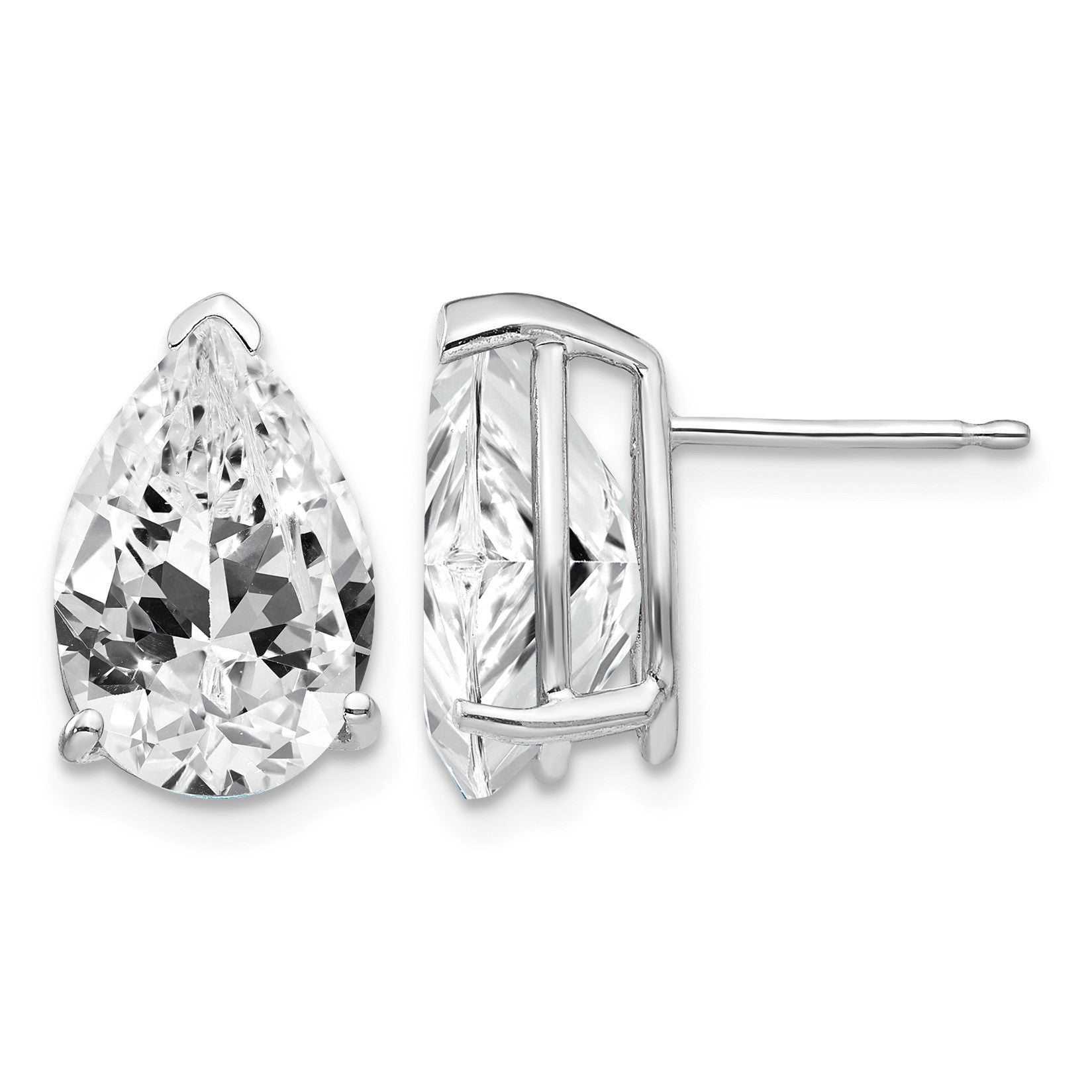 14k White Gold 12x8mm Pear Cubic Zirconia Post Earrings