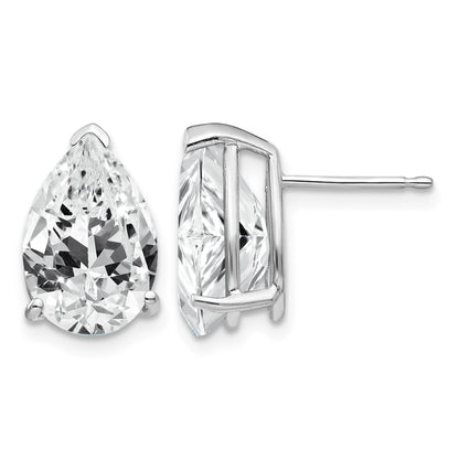 14k White Gold 12x8mm Pear Cubic Zirconia Post Earrings