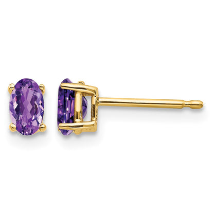 14k 5x3mm Oval Amethyst Post Earrings