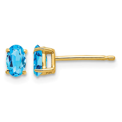 14k 5x3mm Oval Blue Topaz Post Earrings