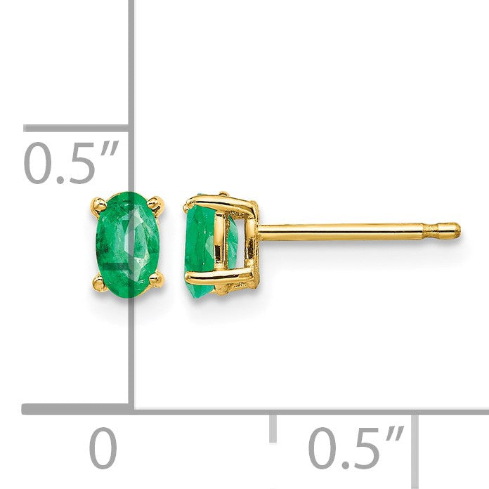 14k 5x3mm Oval Emerald Post Earrings