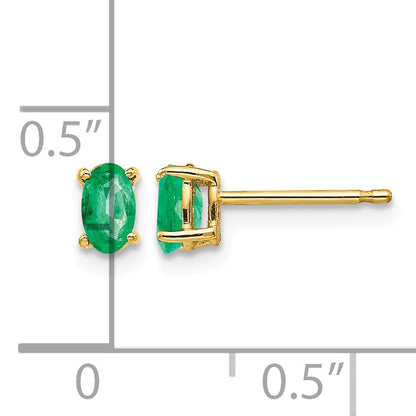14k 5x3mm Oval Emerald Post Earrings