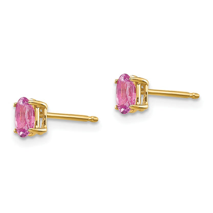 14k 5x3mm Oval Pink Sapphire Post Earrings