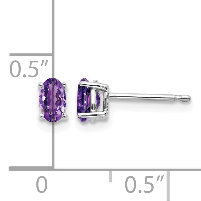 14k White Gold 5x3mm Oval Amethyst Post Earrings