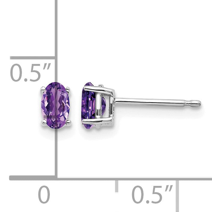 14k White Gold 5x3mm Oval Amethyst Post Earrings