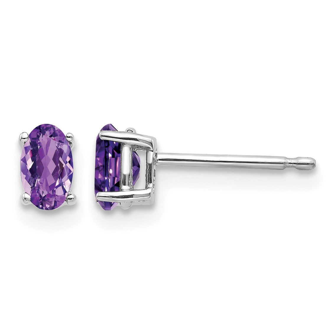 14k White Gold 5x3mm Oval Amethyst Post Earrings