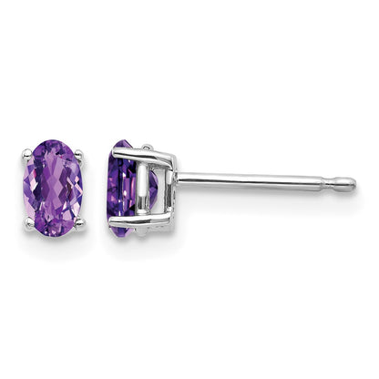 14k White Gold 5x3mm Oval Amethyst Post Earrings