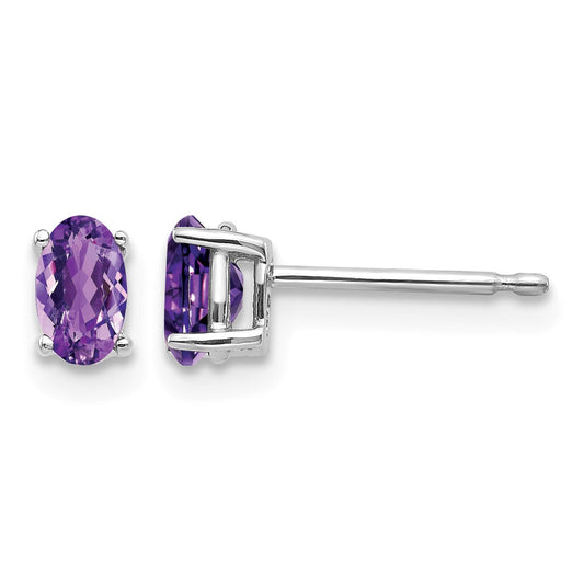 14k White Gold 5x3mm Oval Amethyst Post Earrings
