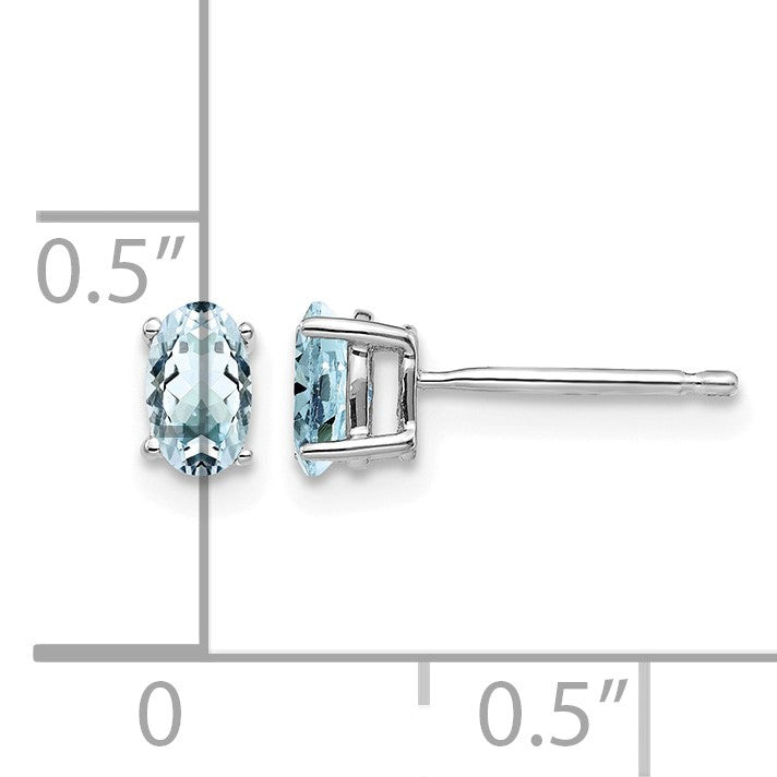 14k White Gold 5x3mm Oval Aquamarine Post Earrings