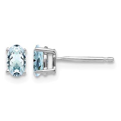 14k White Gold 5x3mm Oval Aquamarine Post Earrings