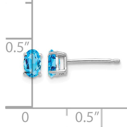 14k White Gold 5x3mm Oval Blue Topaz Post Earrings