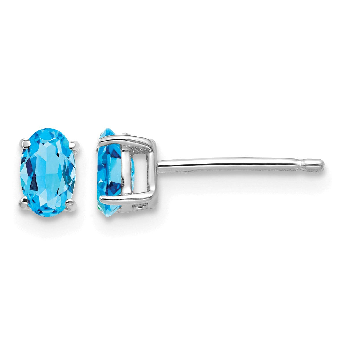 14k White Gold 5x3mm Oval Blue Topaz Post Earrings