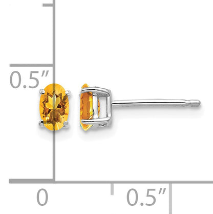 14k White Gold 5x3mm Oval Citrine Post Earrings