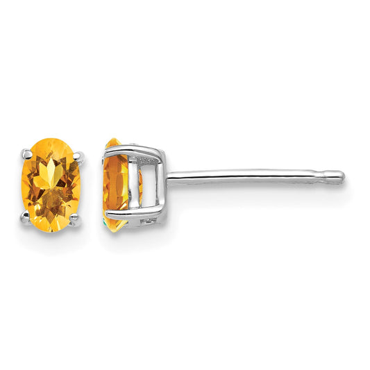 14k White Gold 5x3mm Oval Citrine Post Earrings
