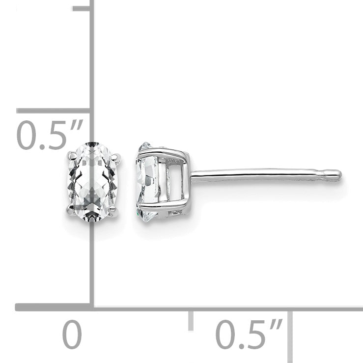 14k White Gold 5x3mm Oval Cubic Zirconia Post Earrings