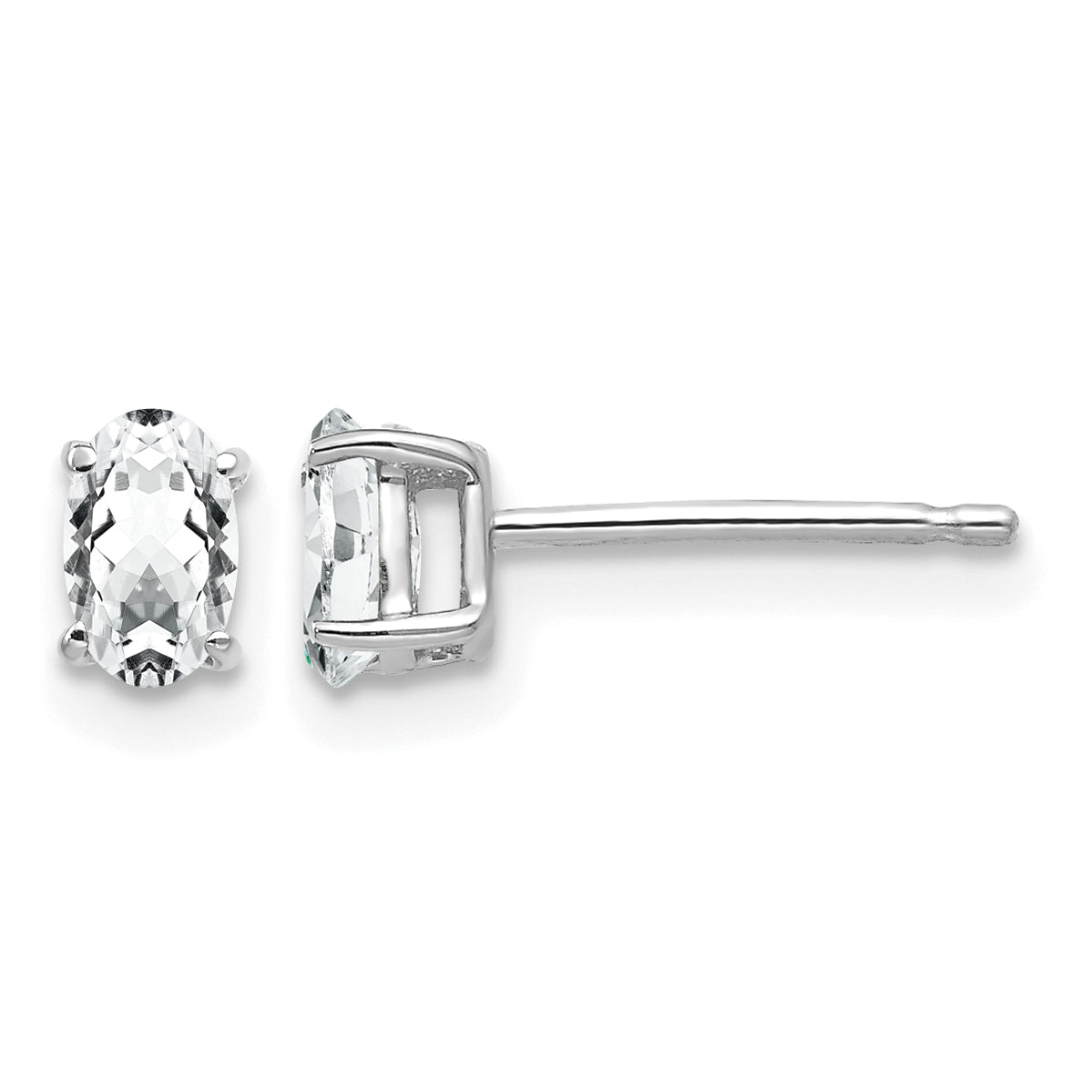 14k White Gold 5x3mm Oval Cubic Zirconia Post Earrings