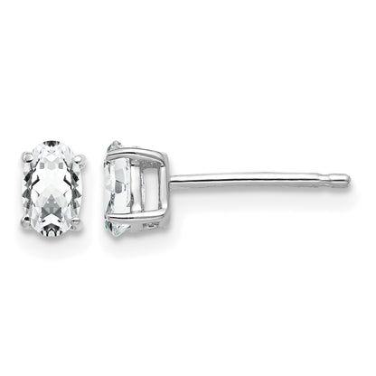 14k White Gold 5x3mm Oval Cubic Zirconia Post Earrings