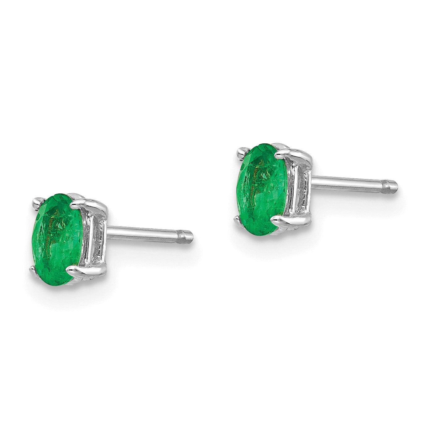 14k White Gold 5x3mm Oval Emerald Post Earrings