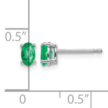 14k White Gold 5x3mm Oval Emerald Post Earrings