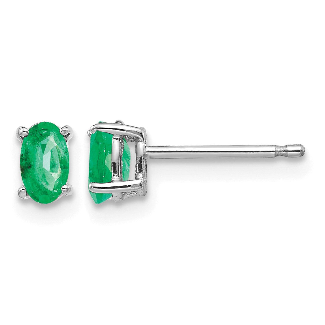 14k White Gold 5x3mm Oval Emerald Post Earrings