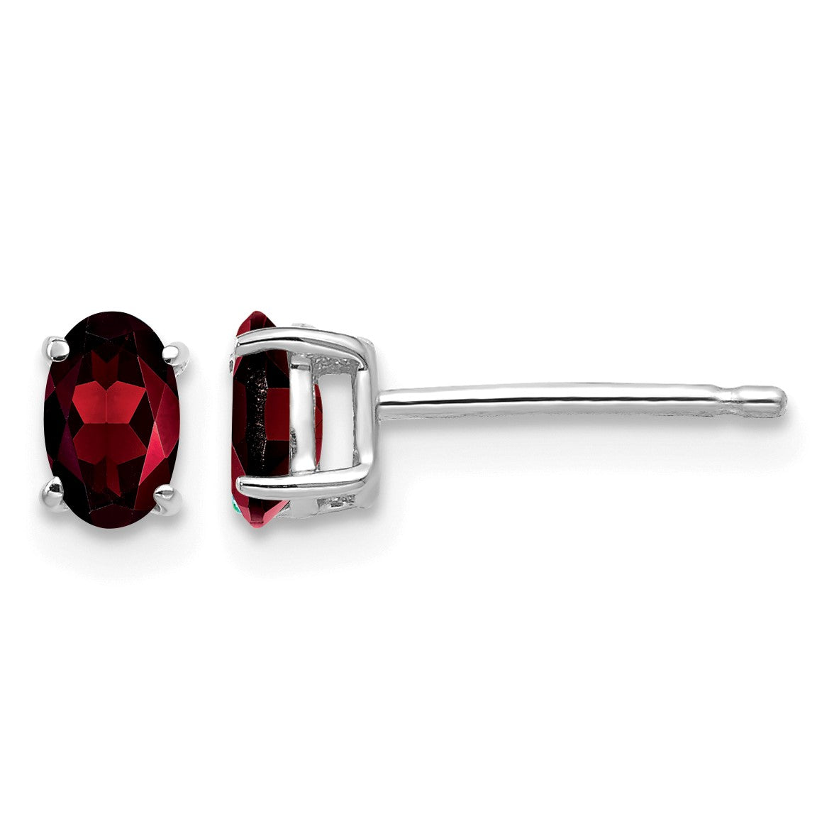 14k White Gold 5x3mm Oval Garnet Post Earrings