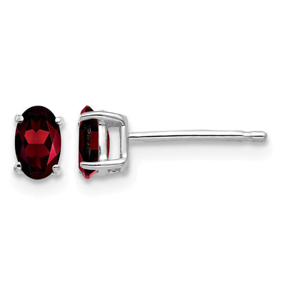 14k White Gold 5x3mm Oval Garnet Post Earrings