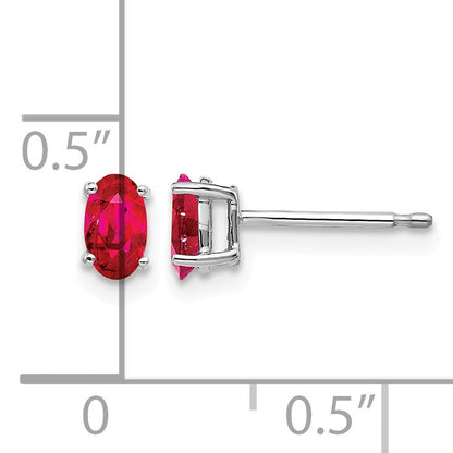 14k White Gold 5x3mm Oval Ruby Post Earrings