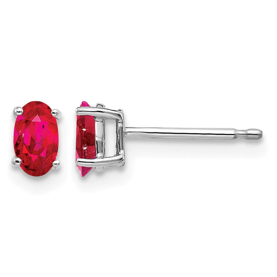 14k White Gold 5x3mm Oval Ruby Post Earrings