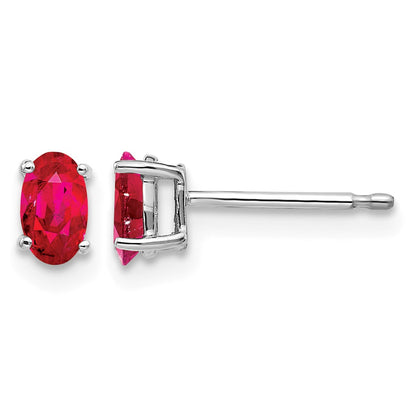 14k White Gold 5x3mm Oval Ruby Post Earrings