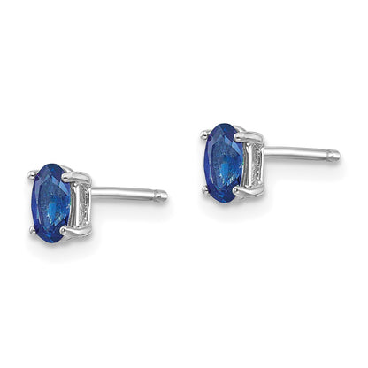 14k White Gold 5x3mm Oval Sapphire Post Earrings
