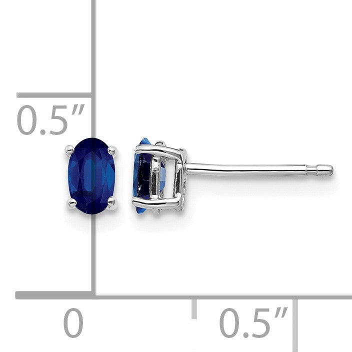 14k White Gold 5x3mm Oval Sapphire Post Earrings