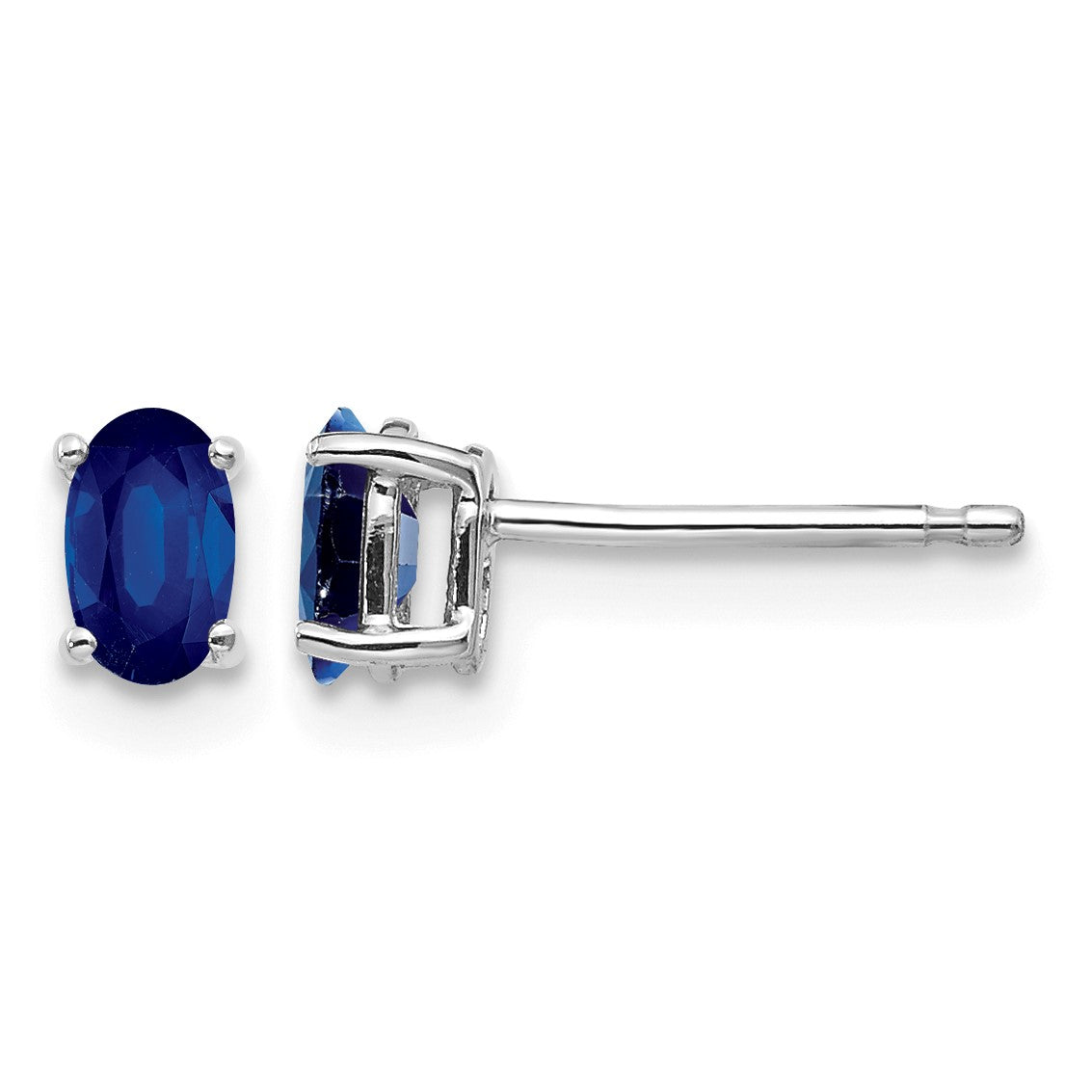 14k White Gold 5x3mm Oval Sapphire Post Earrings