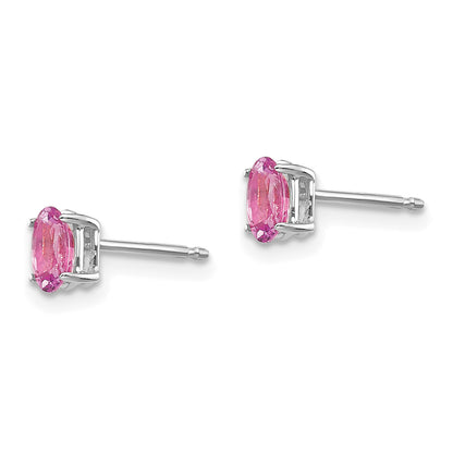 14k White Gold 5x3mm Oval Pink Sapphire Post Earrings
