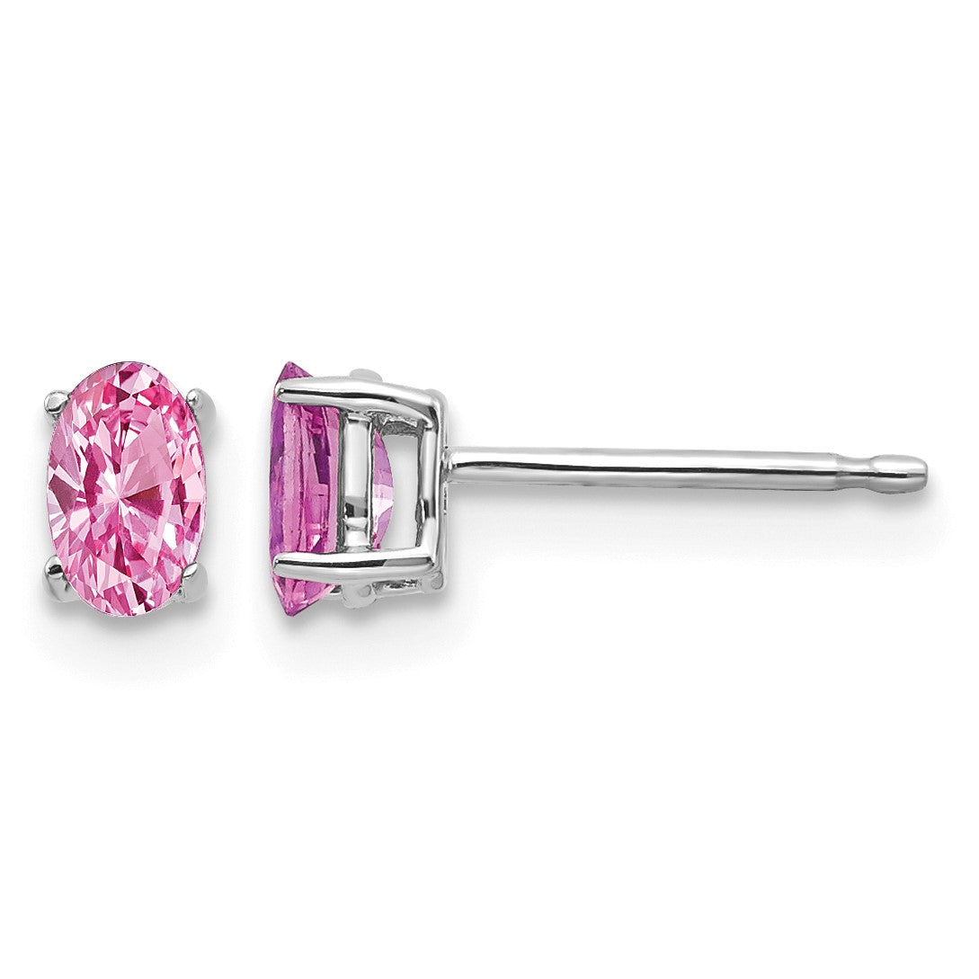 14k White Gold 5x3mm Oval Pink Sapphire Post Earrings