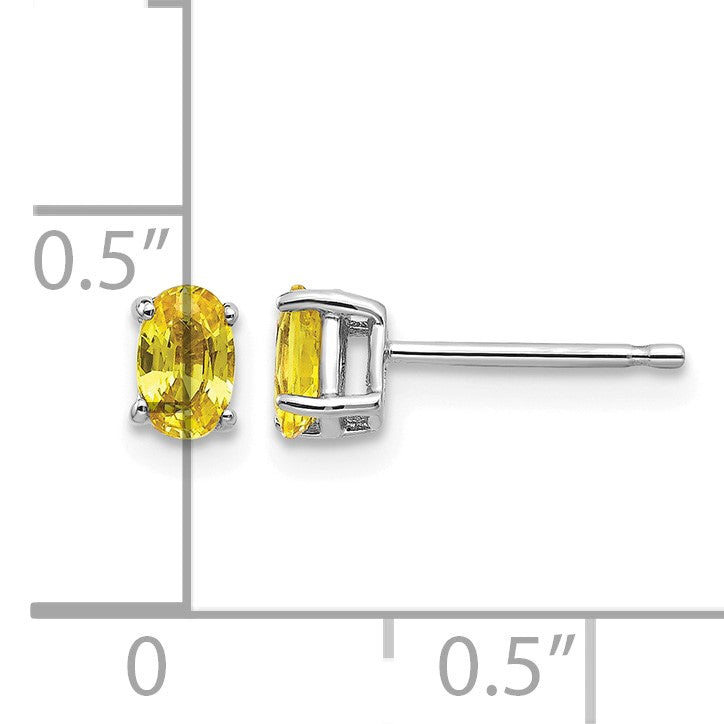 14k White Gold 5x3mm Oval Yellow Sapphire Post Earrings