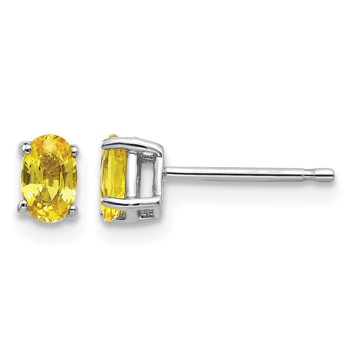 14k White Gold 5x3mm Oval Yellow Sapphire Post Earrings
