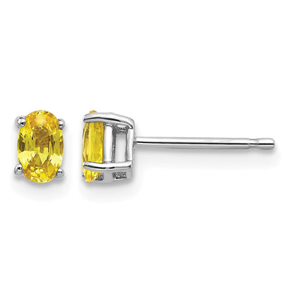 14k White Gold 5x3mm Oval Yellow Sapphire Post Earrings
