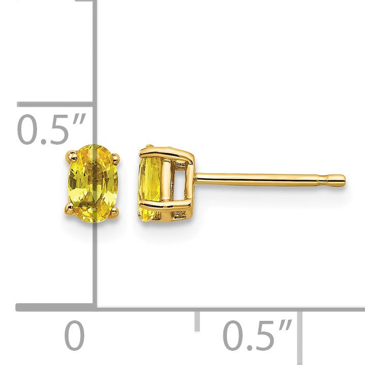 14k 5x3mm Oval Yellow Sapphire Post Earrings