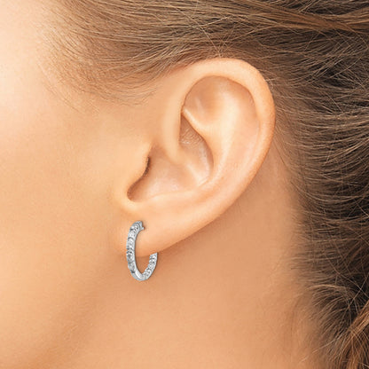 14k White Gold 5/8 carat AA Diamond In/Out Hinged Hoop Earrings
