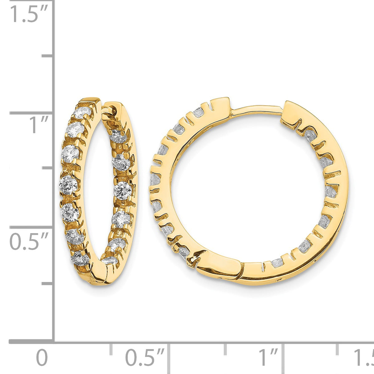 14k 7/8 carat AA Diamond In/Out Hinged Hoop Earrings
