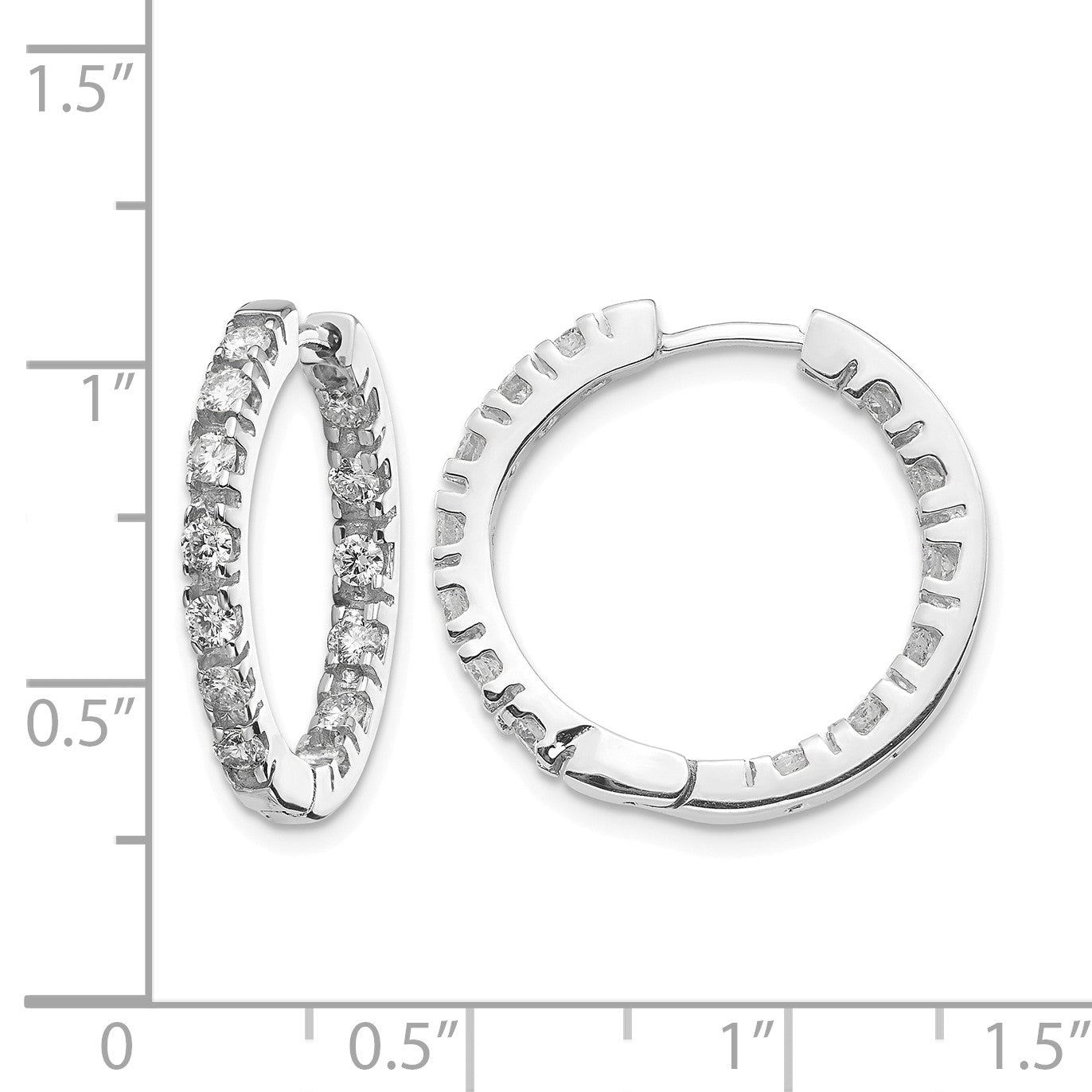 14k White Gold 7/8 carat AA Diamond In/Out Hinged Hoop Earrings