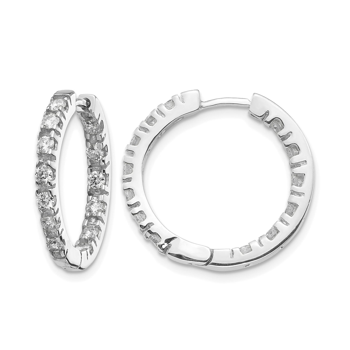 14k White Gold 7/8 carat AA Diamond In/Out Hinged Hoop Earrings