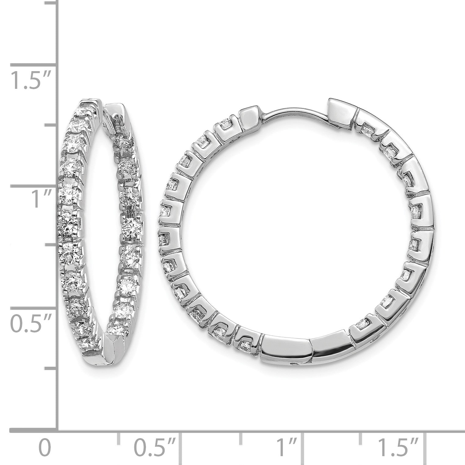 14k White Gold (Holds 38-2.3mm Round) In/Out Hinged Hoop Earring Mountings