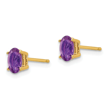 14k 6x4mm Oval Amethyst Post Earrings